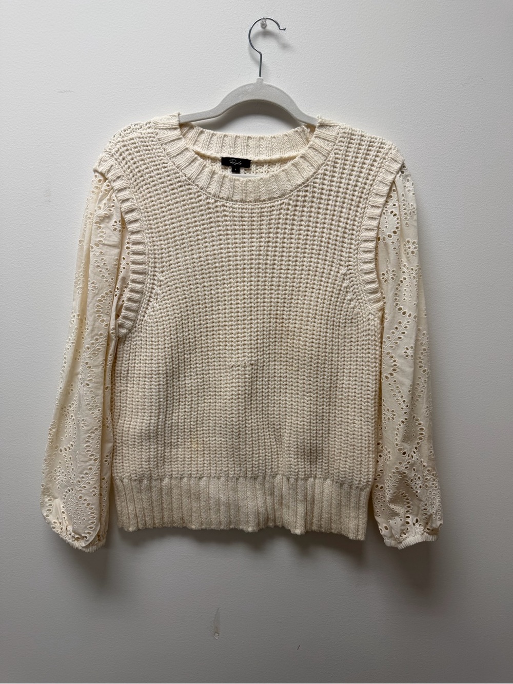 Rails Cream Eyelet-Sleeve Crewneck Sweater